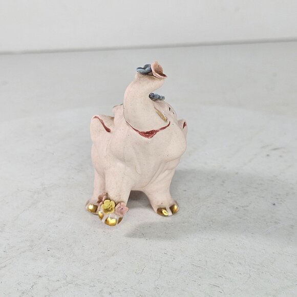 Vintage Walker Renaker Pink Bisque Elephant Figurine Gold Accents Flowers - Picture 3 of 13